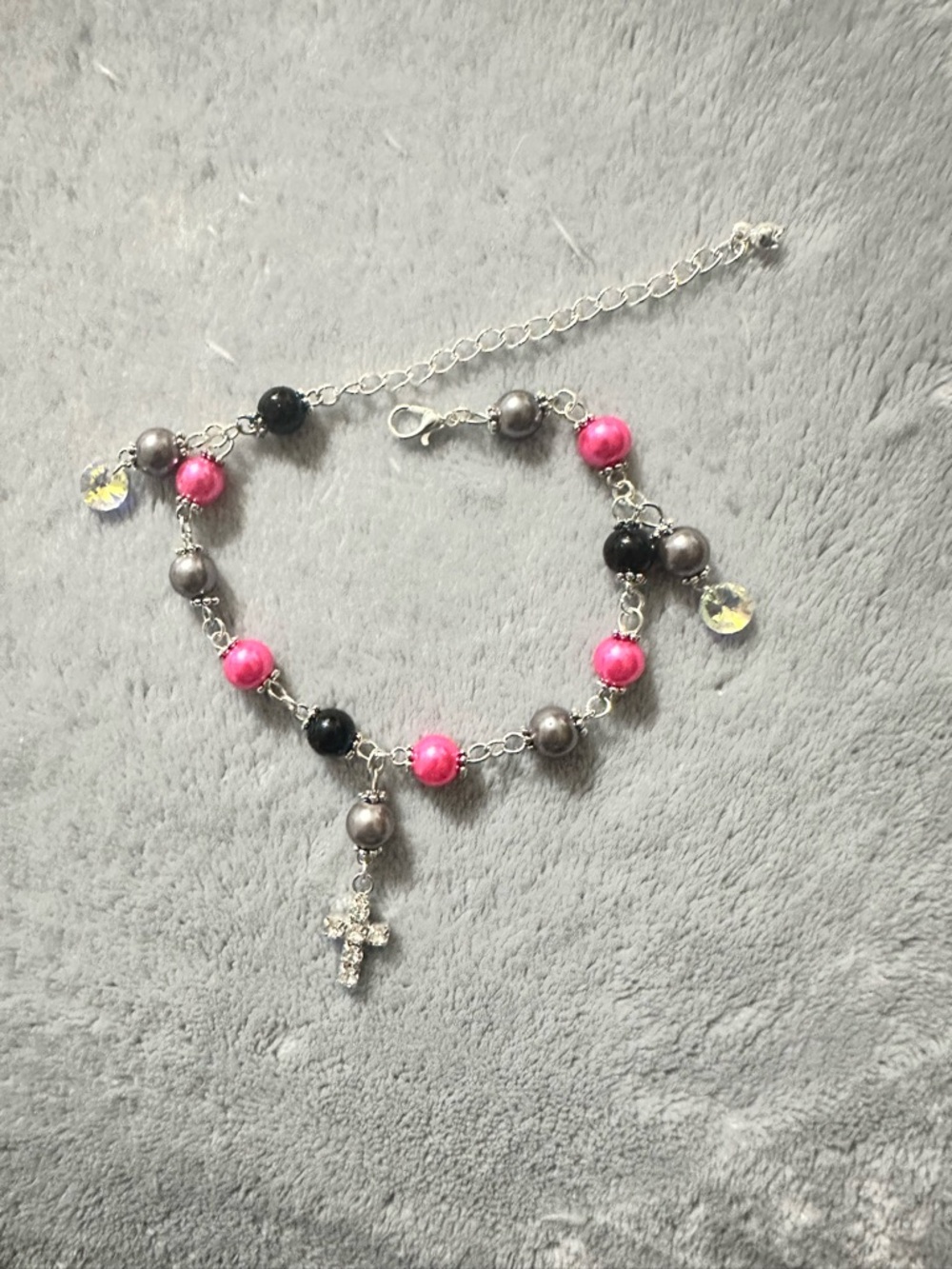 Women's Pink & Black Beaded Cross Bracelet